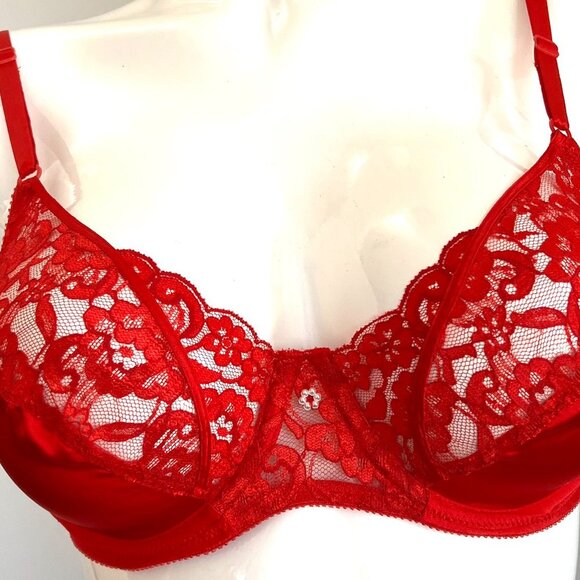 Vintage Christian Dior Satin & Lace Underwire Red Bra 36B - Picture 2 of 12
